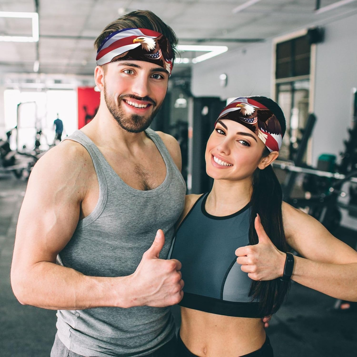 Elastic Exercise Headband for Men & Women Moisture Wicking Athletic for Running, Gym, Working Out USA Patriotic Eagle with American Flag Pattern