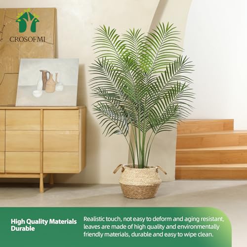 CROSOFMI Artificial Areca Palm Plant 6 Ft Fake Palm Tree with 13 Leaves Faux Yellow Palm in Pot for Indoor Outdoor House Home Office Modern Decoration Perfect Housewarming Gift，2Pcs