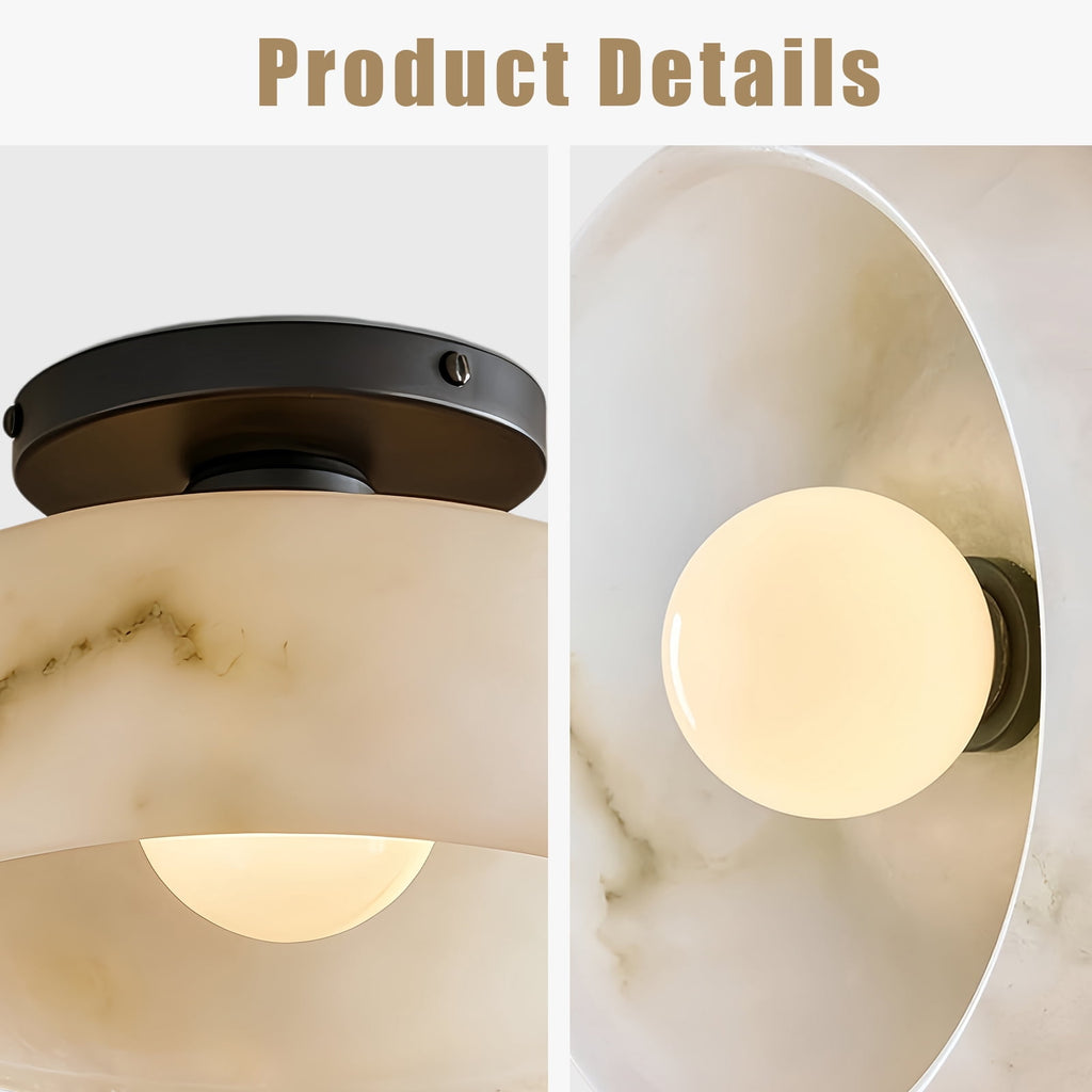 Alabaster Wall Sconces, Nordic Style Natural Stone Wall Lamp Bowl Marble Sconces Wall Lighting with Globe Glass Shade, Hardwired Indoor Wall Lights for Living Room Bedroom Hallway Stairs