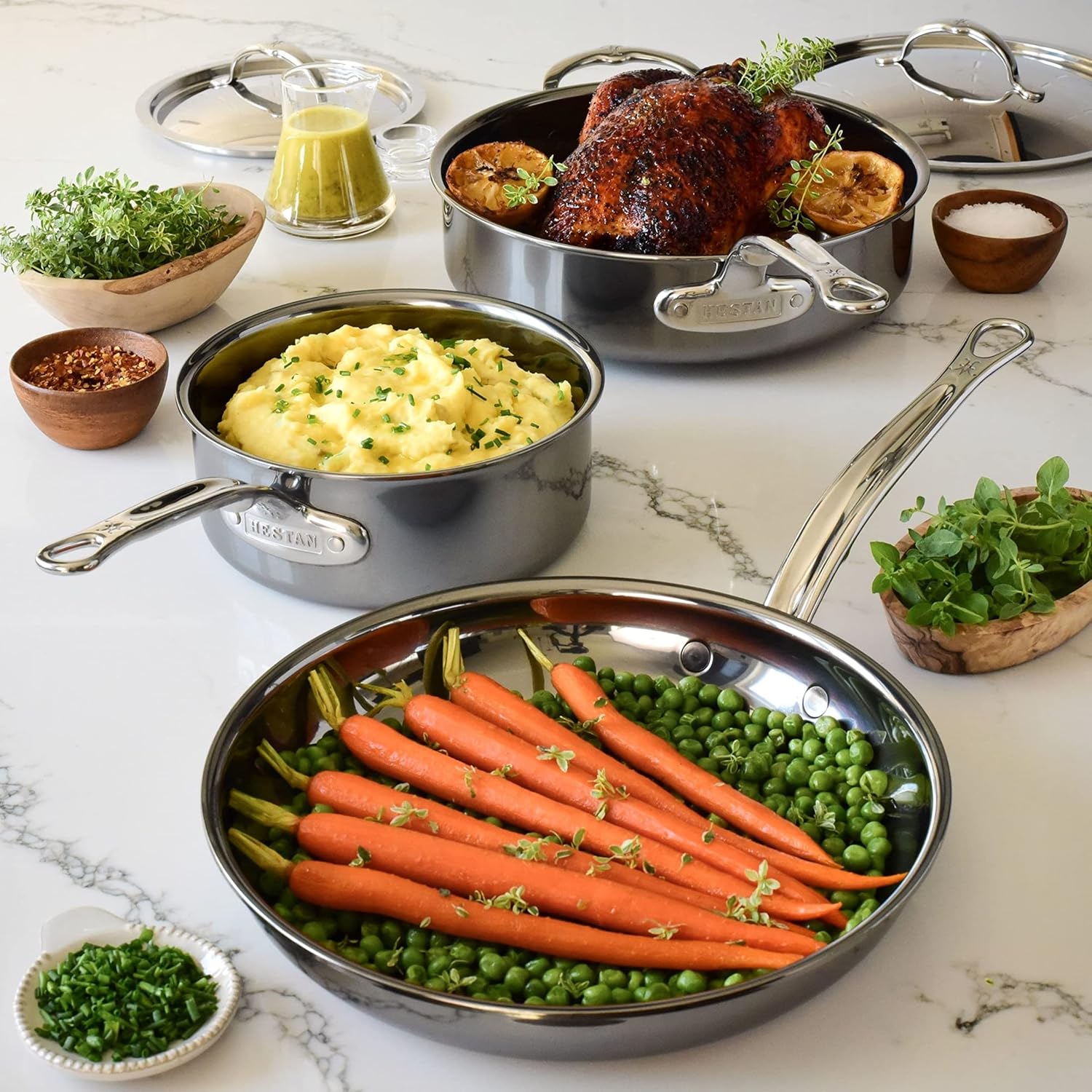 Hestan - NanoBond Collection - Titanium Stainless Steel 5-Piece Essential Cookware Set - Toxin, PFAS, & Chemical Free Clean Cookware, Induction Cooktop Compatible
