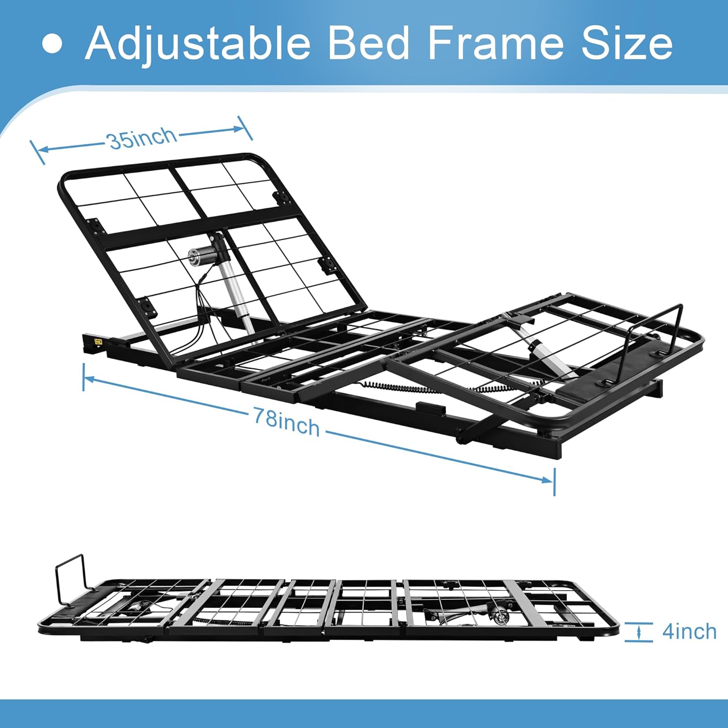 Twin XL Power Adjustable Bed Base Frame No Legs for Storage Platform Rv Bed,Wired Remote,Zero Clearance,Super Easy Assembly No Tools Needed