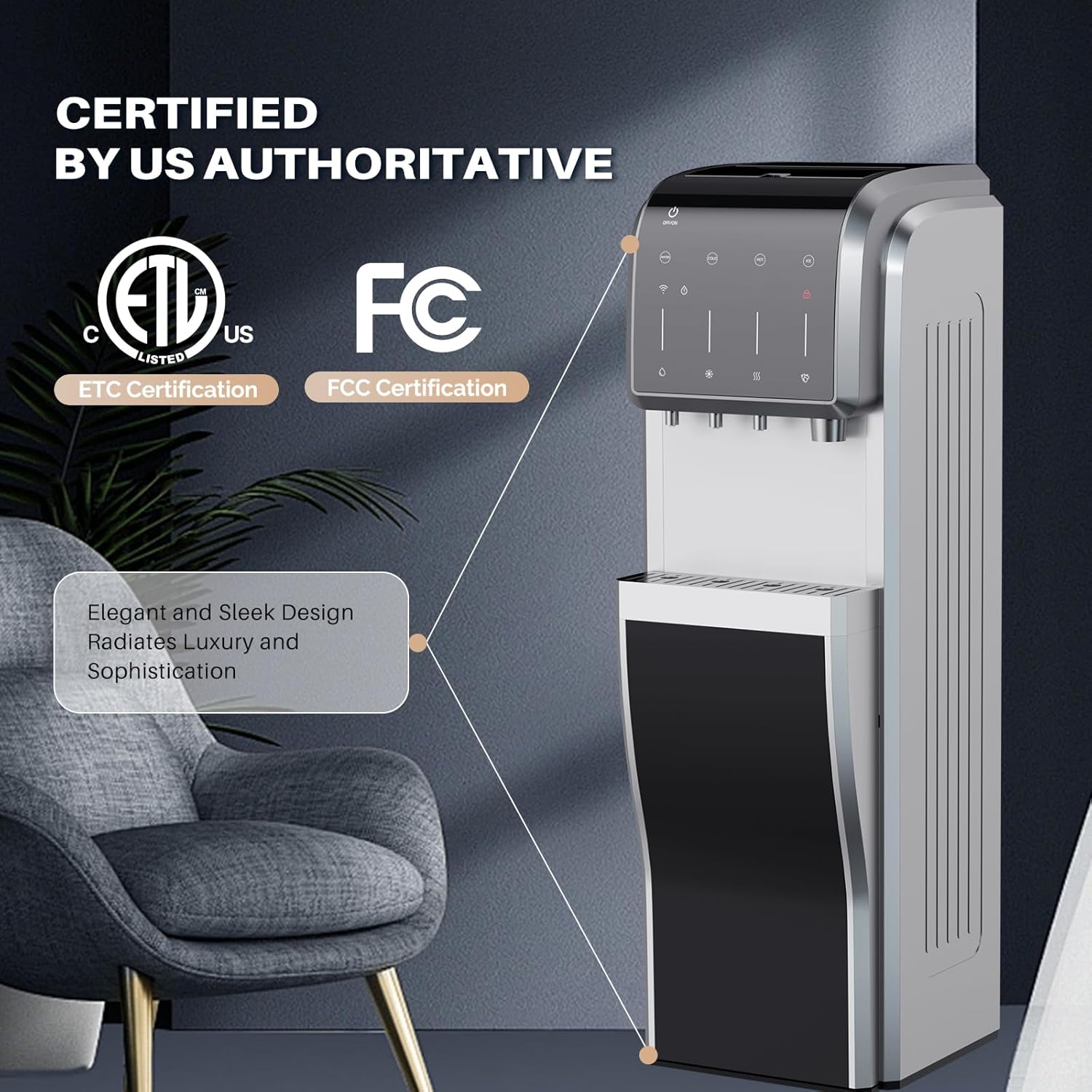 ICEPURE Water Dispenser with Ice Maker, 5-in-1 Water Cooler 5 Gallon Built-in Ice Maker Crushed Ice, Hot and Cold Water Dispenser Bottom Load, Bullet and Chewable Ice Maker, 35lbs/24H, Stainless Steel
