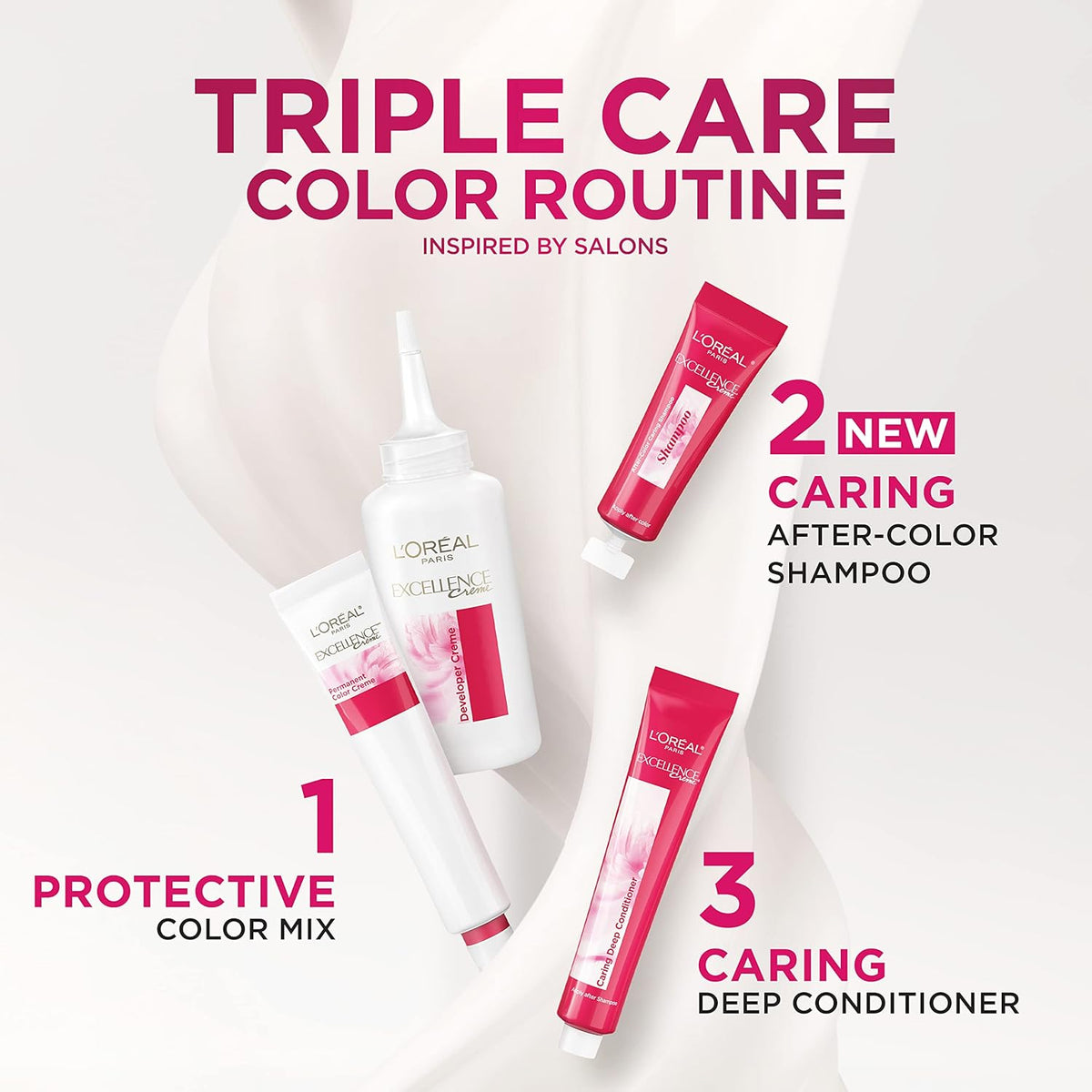 L'Oreal Paris Excellence Creme Permanent Triple Care Hair Color, 6 Light Brown Hair Dye Kit, Gray Coverage For Up to 8 Weeks, All Hair Types, Pack of 2