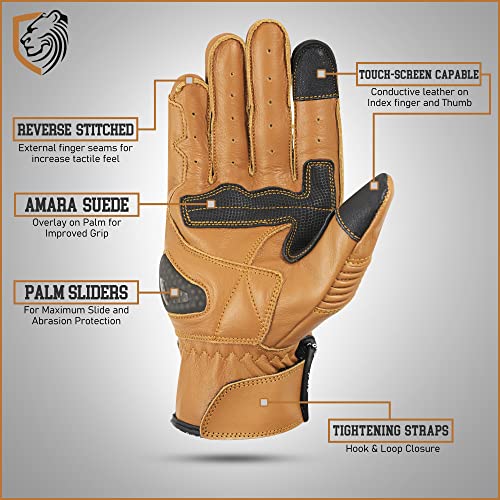 Genuine Leather Motorcycle Gloves Street Riding Gloves Knuckle Protection with Mobile Phone Touchscreen Motorbike Racing Cruiser Gloves