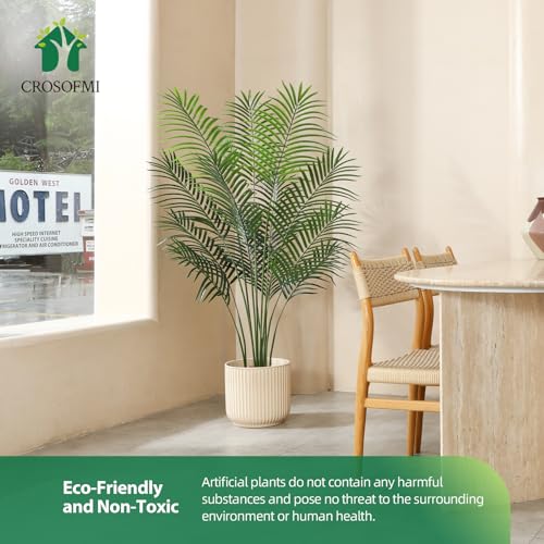 CROSOFMI Artificial Areca Palm Plant 6 Ft Fake Palm Tree with 13 Leaves Faux Yellow Palm in Pot for Indoor Outdoor House Home Office Modern Decoration Perfect Housewarming Gift，2Pcs