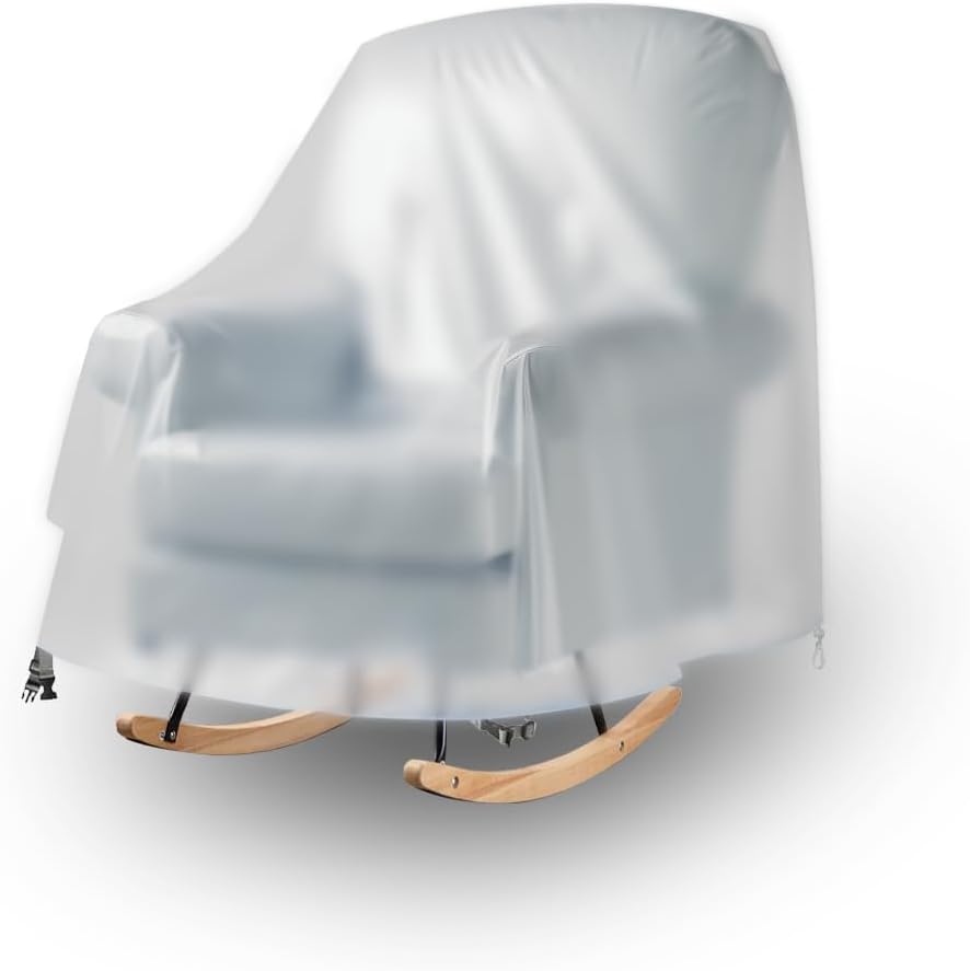 Patio Rocking Chair Cover, Swivel Rocker Chair Cover for Outdoor Furniture, 27.5''W x 32.5''D x 39''H, Patio Swivel Chair Covers Waterproof, Translucent Frosted PVC (1)