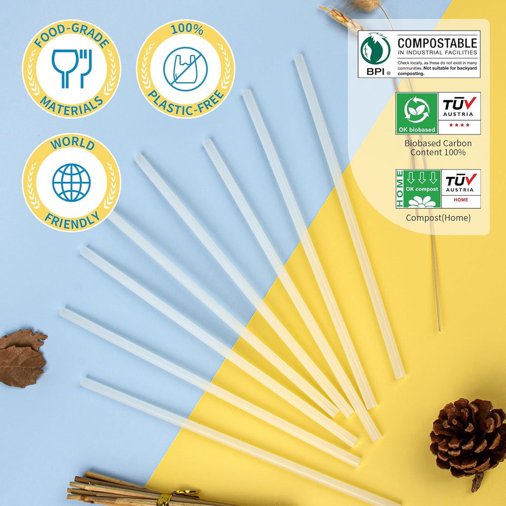 Plant-Based Compostable Straws, 100% Plastic-Free, Eco Friendly, Marine Biodegradable Straws, 100 Count 0.24''*7.75'' Disposable Drinking Straws for Hot and Cold Drinks