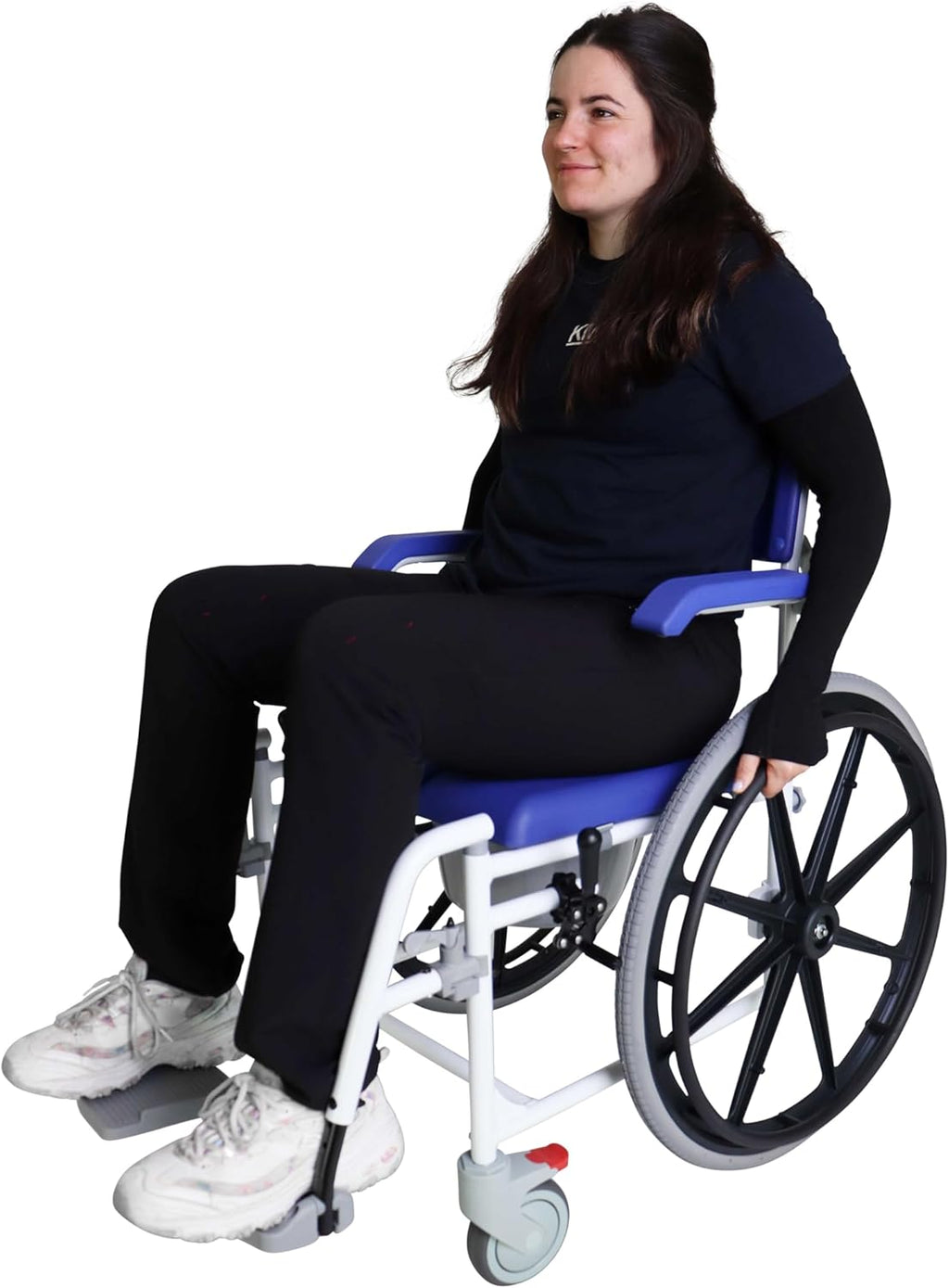 KMINA PRO - Shower Wheelchair for Inside Shower, Adjustable Shower Chair with Wheels for Disabled Adult, Self Propelled Shower Commode Wheelchairs, Rolling Shower Chair Blue