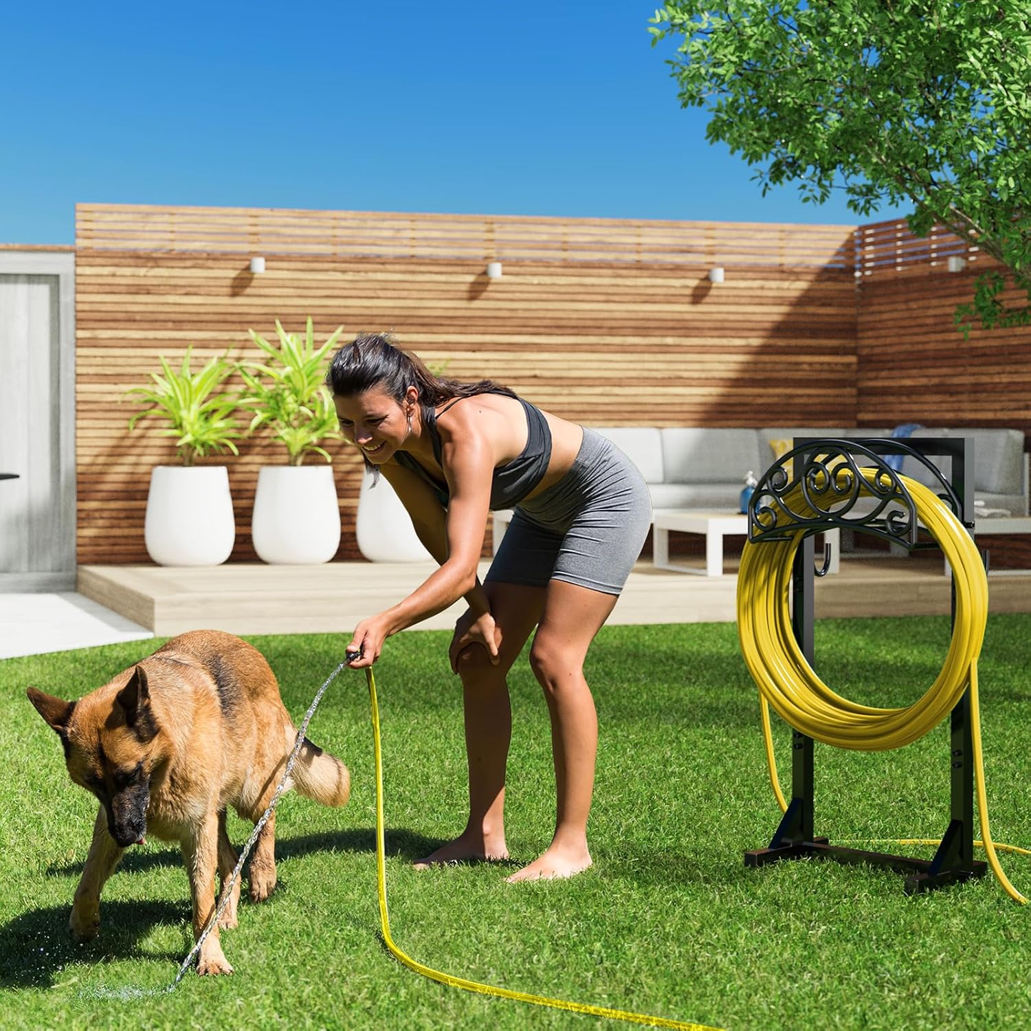 Garden Hose Holder, Detachable Metal Water Hose Holder, Freestanding Heavy Duty Hanger Storage Stand for Outside Yard