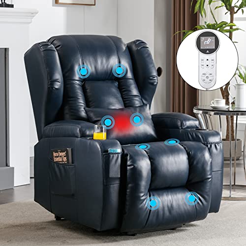 Lift Chair Recliner Power Lift Recliner Chair for Elderly Pregnant w/Massage Heat Infinite Position Electric Lift Recliner w/USB Port/Cup Holders/Side Pockets (PU-Blue)