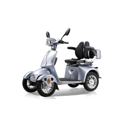 4 Wheel Mobility for Adults and Senior Fat tire Scooter Electric Powered Chargeable Device for Travel, Lightweight and Portable for Travel with LED Headlights and Basket, Charger Included (Pink)