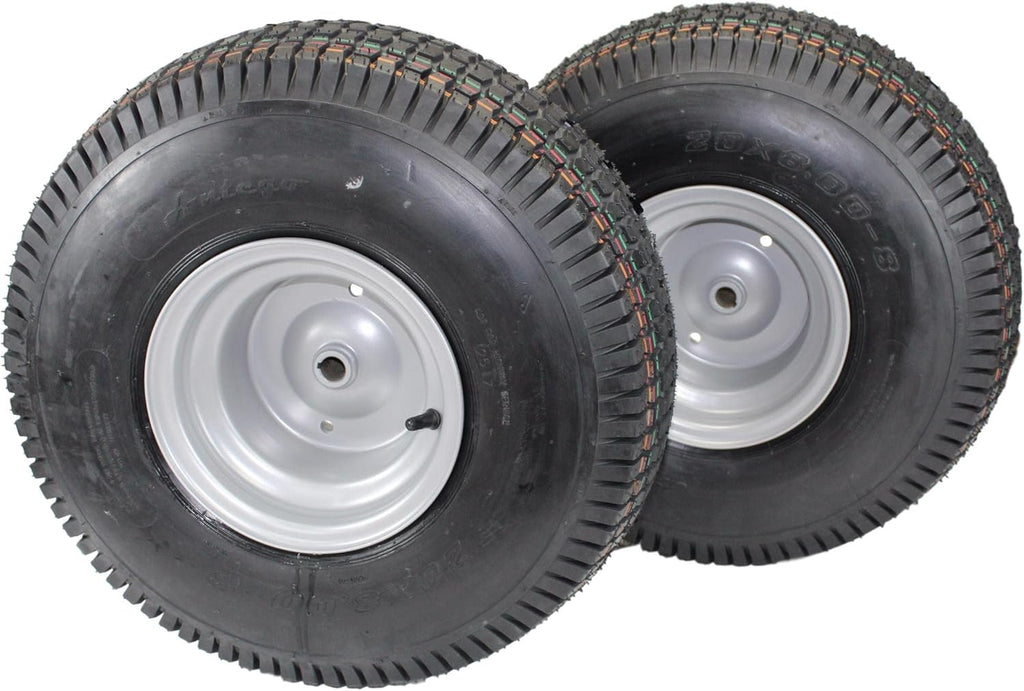 (Set of 2) 20x8.00-8 Lawn & Garden Mower Turf Tires - 4 Ply with Keyed Hub Wheel | Compatible with Husqvarna & Some Craftsman Models