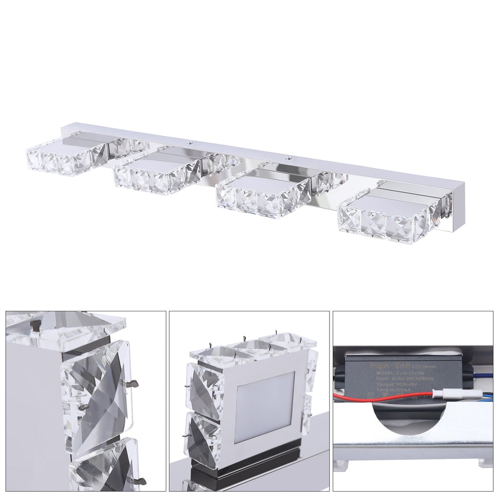 4-head LED Over Mirror Light Modern Waterproof Bathroom Over Mirror Light Wall-Mounted Long Over Mirror Light Vanity Crystal Front Mirror Toilet Wall Lamp Make-up Light
