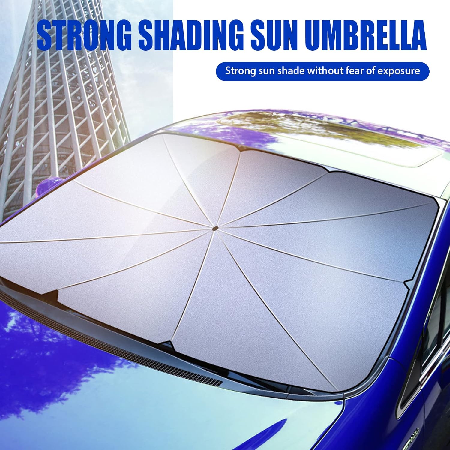 Pack-1 Car Windshield Sun Shade Umbrella, Foldable Sun Visor Protector, Keep Your Car Cool Heat Shield, Car Accessories, Universal for Most Car (Silver #31" x 55")
