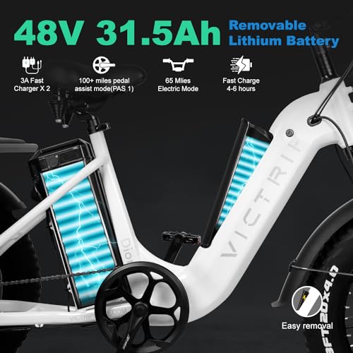 VICTRIP Electric Trike for Adults 100+ Miles Long Range 20" Fat Tire Electric Tricycle 750W 48V 31.5Ah Removable Dual Battery 3 Wheel Electric Bicycle with Large Basket