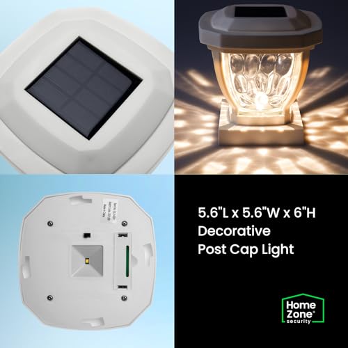 Home Zone Security Solar Post Cap Lights - Decorative Glass LED Outdoor Fits 3.5 x 3.5 in. Post Lights, Black (2-Pack)