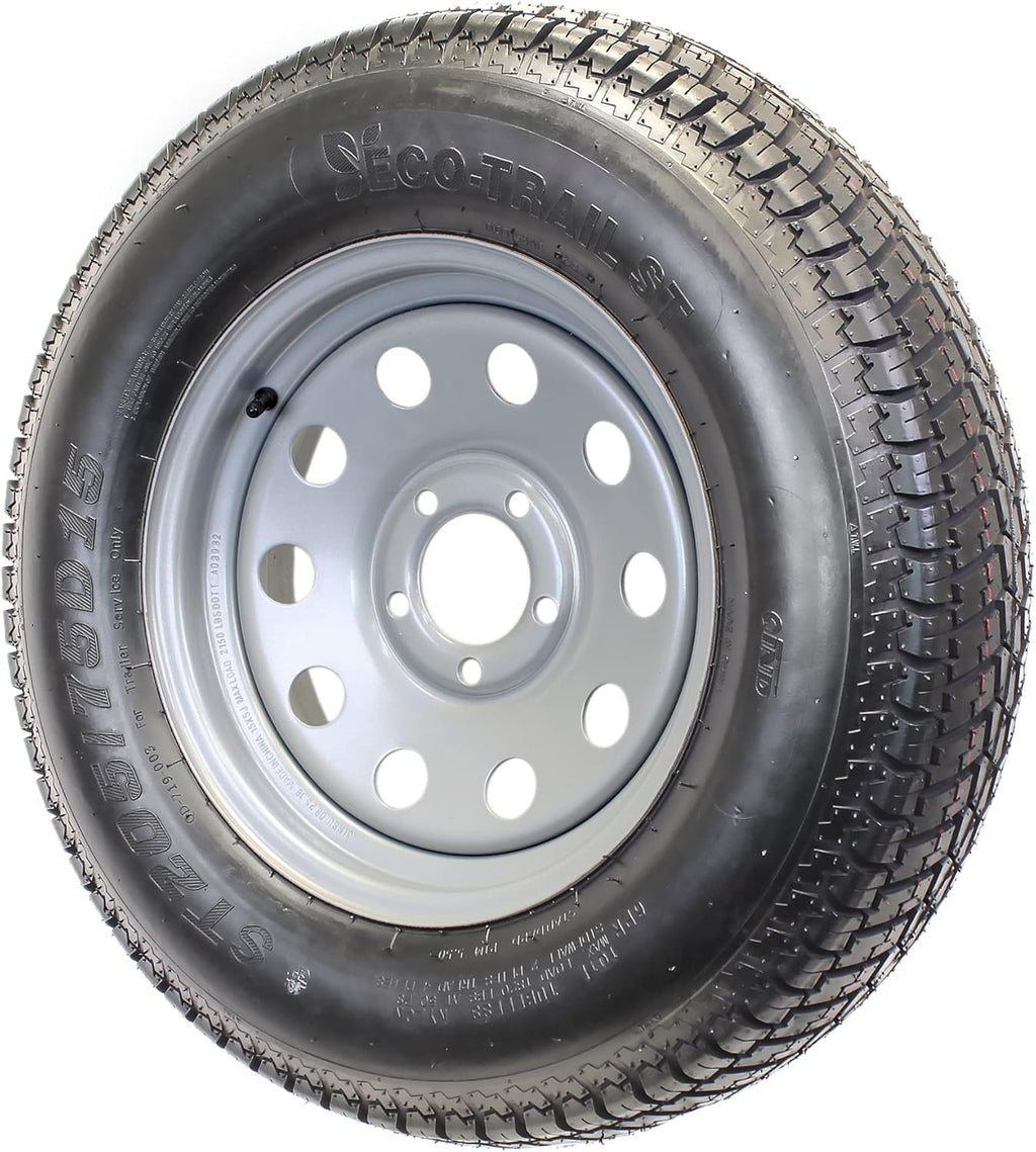 eCustomrim Trailer Tire On Rim ST205/75D15 F78-15 205/75-15 LRC 5 Lug Wheel Silver Mod - 2 Year Warranty w/Free Roadside