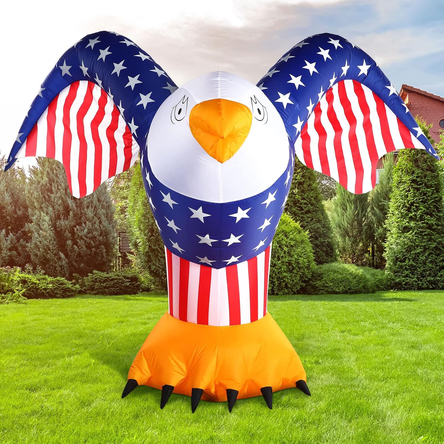 6 ft 4th of July Inflatable Decoration Patriotic American Inflatable Eagle with Built-in LED Light and Blower, Blow up Party Decor for Lawn Garden Independence Day Outdoor Indoor