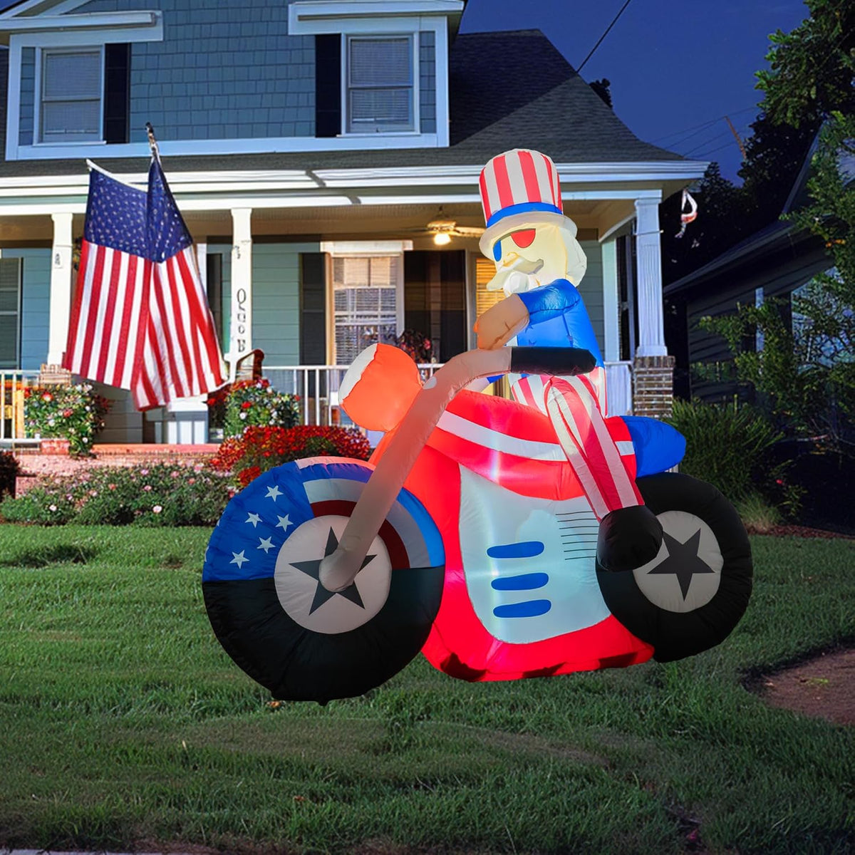 Dazzle Bright 4th of July Inflatable Decorations, 6FT Uncle Sam on Motorcycle Pre-Lit LED Independence Day Decor, Blow Up Patriotic Memorial Day Decorations for Indoor Outdoor Lawn Yard Garden