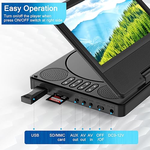 9.5" Portable DVD Player with 7.5" Swivel Display Screen, 5-Hour Built-in Rechargeable Battery, Car DVD Player,Supports SD Card/USB/CD/DVD and Multiple Disc Formats, High Volume Speaker,Black……