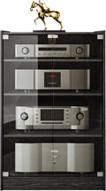 Media Storage Cabinet with Height Adjustable, 4-Tier Shelves Audio Video Media Stand Cabinet, Modern AV Cabinet with Glass Doors, Storage for Entertainment Stereo Component