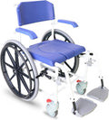 KMINA PRO - Shower Wheelchair for Inside Shower, Adjustable Shower Chair with Wheels for Disabled Adult, Self Propelled Shower Commode Wheelchairs, Rolling Shower Chair Blue