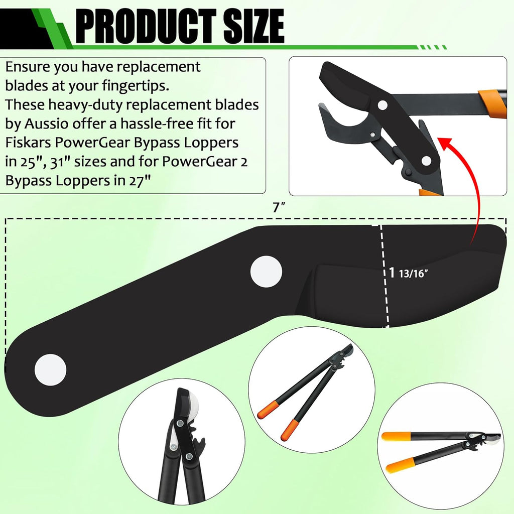 (2-Pack) Steel Replacement Blade for Fiskars Loppers - Compatible with PowerGear Bypass Lopper25" & 31" and 27" PowerGear 2 Bypass Loppers - Loppers Large Blade for Fiskars Garden Tools - Black