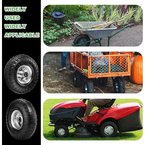 (2 Pack) 4.10/3.50-4 Tire and Wheel - 10 Inch Heavy Duty Pneumatic Tire with 5/8" Bearings and 2.2" Offset Hub - Compatible with Hand Truck, Wheelbarrow, Wagon, Gorilla Carts