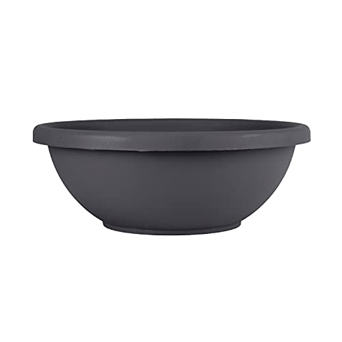 The HC Companies 24 Inch Large Garden Bowl Planter - Shallow Plant Pot with Drainage Plug for Indoor Outdoor Flowers, Herbs, Black