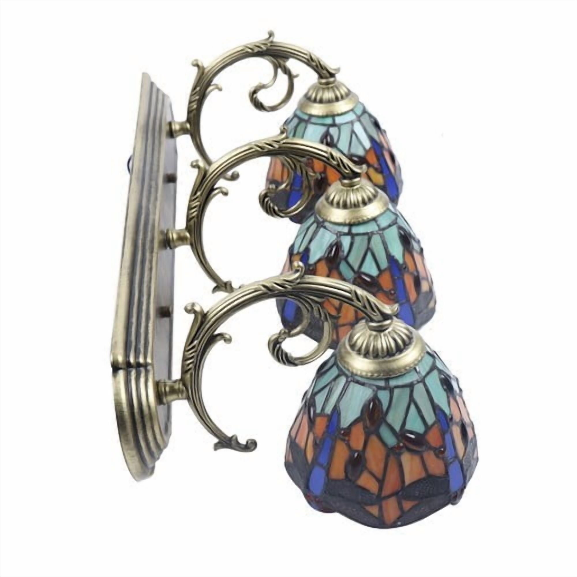 Wall Sconce Lamp Tiffany Vanity Light Fixtures Stained Glass Lampshade 3-Light 110-240V 60W 60*12cm for Kitchens, Hallways, Cafes