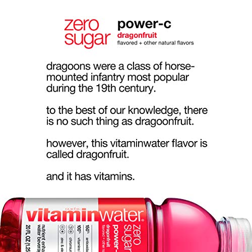 vitaminwater zero sugar power-c, electrolyte enhanced water w/vitamins, dragonfruit drinks, 20 fl oz (Pack of 12)