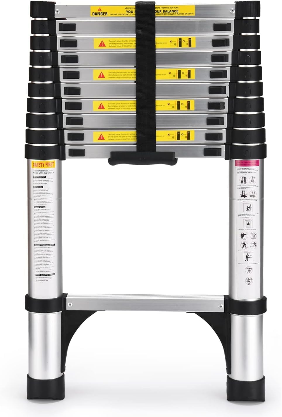 SocTone Telescoping Ladder 12.5 FT Aluminum Lightweight Extension Ladder with 2 Triangle Stabilizers, Heavy Duty 330lbs Max Capacity, Multi-Purpose Collapsible Ladder for RV or Outdoor Work
