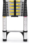 SocTone Telescoping Ladder 12.5 FT Aluminum Lightweight Extension Ladder with 2 Triangle Stabilizers, Heavy Duty 330lbs Max Capacity, Multi-Purpose Collapsible Ladder for RV or Outdoor Work