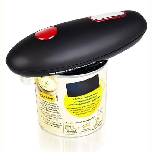 Electric Can Opener: Open Your Cans with A Simple Push of Button - Smooth Edge, Food-Safe and Battery Operated Handheld Can Opener (Black)