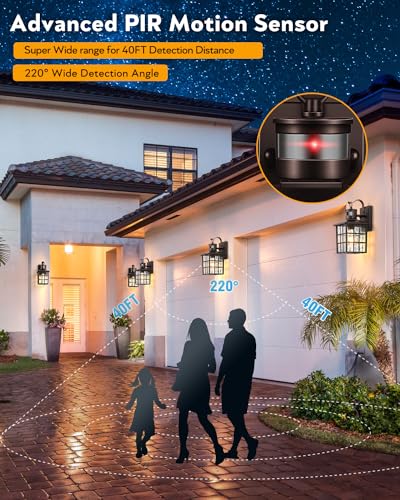 VIANIS 2 Pack Motion Sensor Outdoor Lights, Oil Rubbed Bronze Dusk to Dawn Wall Lights Lantern, 100% Aluminum Coach Exterior Lights Sconce for Patio, House, ORB Front Porch Light with Waterproof