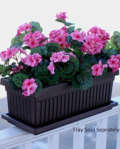 The HC Companies 30 Inch Venetian Rectangular Window Planter Box - Lightweight Plastic Indoor Outdoor Plant Pot with Drainage for Windowsill, Herbs, Flowers, Chocolate