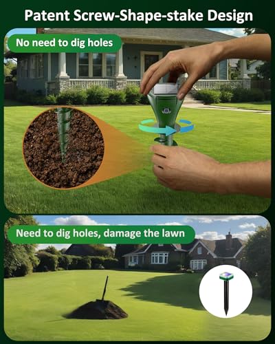8PCS Mole Repellent Solar Powered, 3 Modes, Repels Moles, Gophers, Snakes and Voles by Vibrating and Varying The Sonic at 2 Minute intervals.