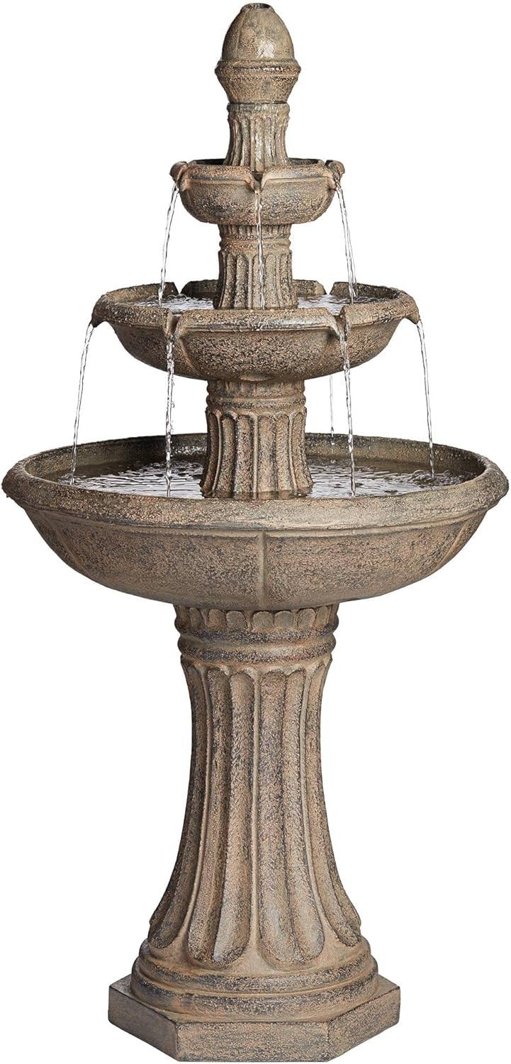 Farron Rustic Outdoor Floor Water Fountain 46" High with Light LED 3-Tiered for Garden Patio Yard Deck Home Lawn Porch House Relaxation Exterior Balcony Roof - John Timberland
