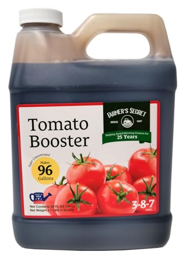 Farmer's Secret Tomato Booster Fertilizer (32oz) - Super Concentrated - 3:8:7 Ratio Fortified with Humic Acid, Iron and Calcium - Grow More Tomatoes