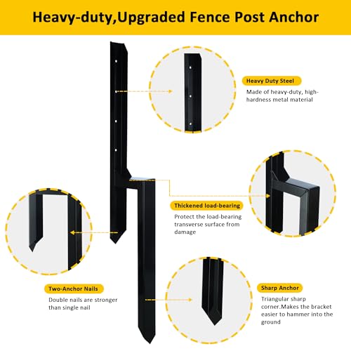 Fence Post Repair, 40 Inch Heavy Duty Steel Fence Post Repair Stakes for Wooden Fence Post, 2 Pack Fence Repair Stakes, H-Shape Fence Repair Stakes