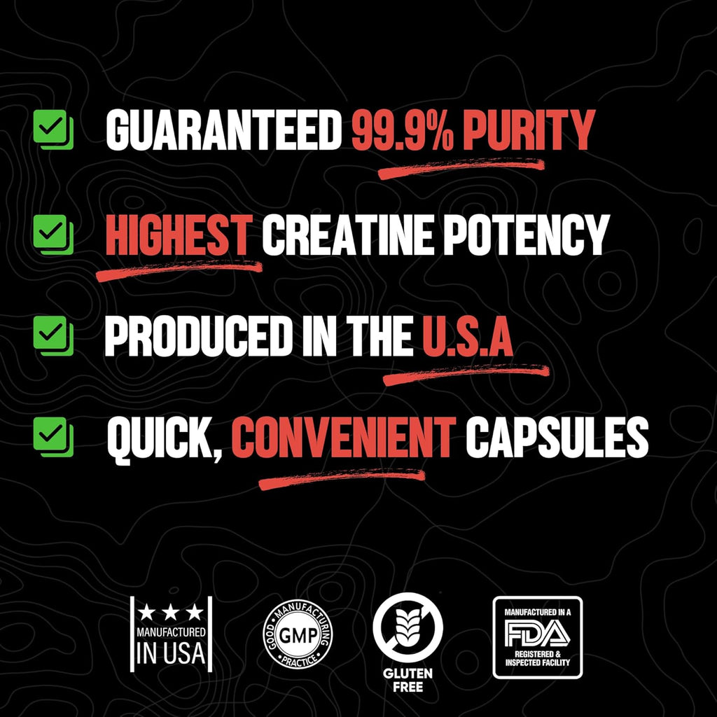 Huge Supplements Creatine Monohydrate Pills, 5g Per Serving, Clinically Dosed to Support Lean Muscle Growth, Recovery & Performance, Convenient Capsules (30 Servings)