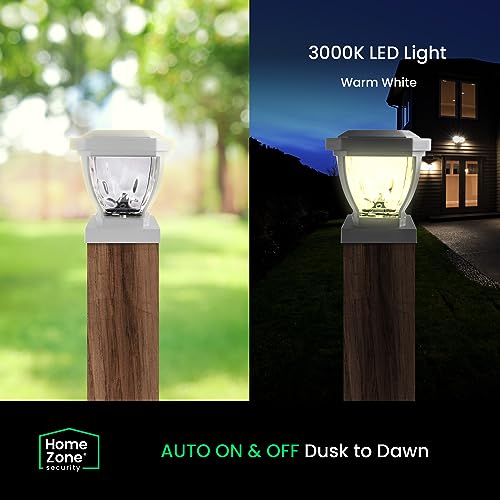 Home Zone Security Solar Post Cap Lights - Decorative Glass LED Outdoor Fits 3.5 x 3.5 in. Post Lights, Black (2-Pack)