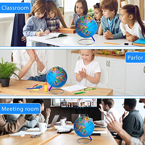 13" World Globe with Stand, 720° Swivels in All Directions, Stainless Steel Stand, Geographic/Decorative Desktop Decoration World Globe Map with Clear Text for Home, School, Office,Blue