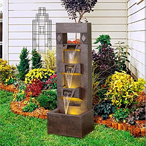 Tall Floor Outdoor Fountains and Waterfalls with Lights Indoor Water Fountain Outdoor Modern Cascading Floor-Standing Indoor Outdoor Fountain