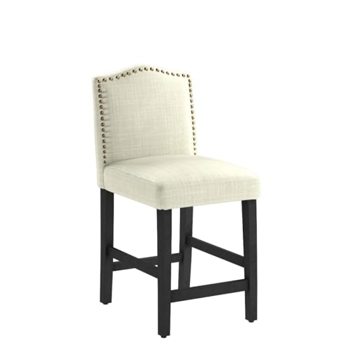 LSSBOUGHT Counter Stools, 24 inches Upholstered Bar Chairs with Solid Wood Legs and Nailed Trim Set of 2 (Beige)