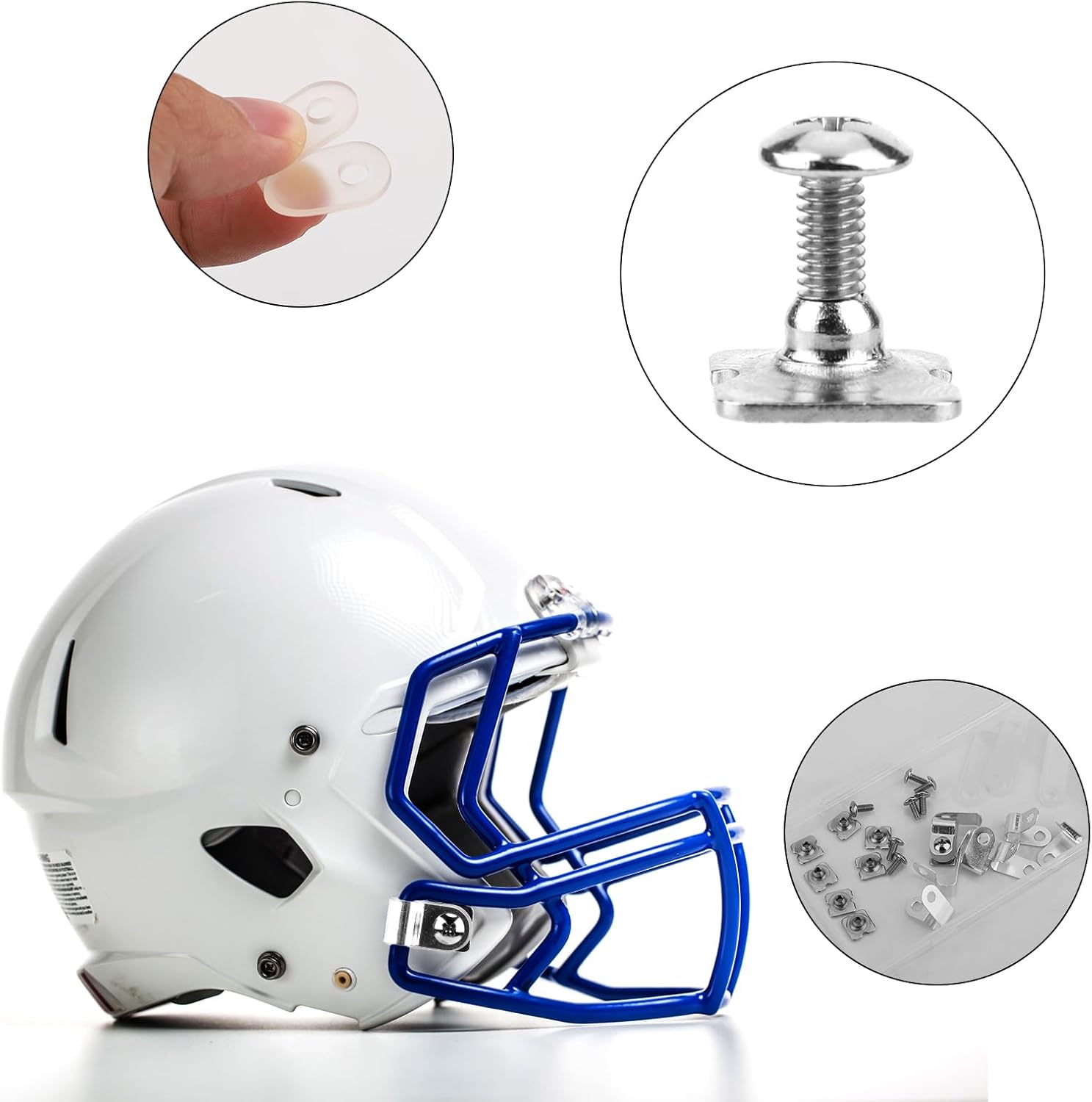 Football Helmet Repair Kit, Including Stainless Steel R-Shape Soccer Visor Clips, Nuts, Screws, Rubber Gasket, Baseball, Softball, Hockey, Football Helmet Hardware Kit