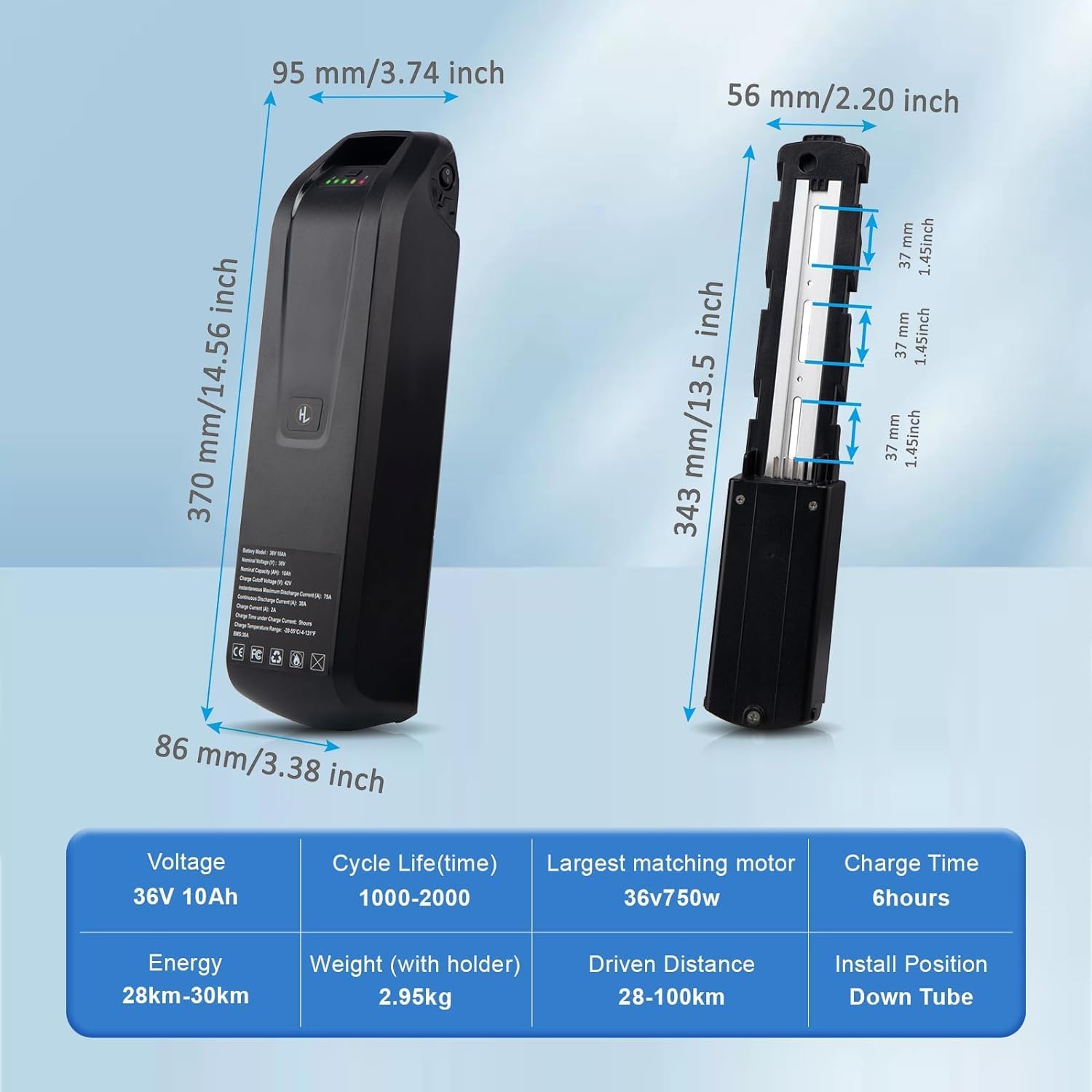 Ebike Battery 36V 10Ah Lithium Battery with 2A Charger 36V Battery for 500W, 750W, 1000W, 1200W Electric Bike (4-Pin)