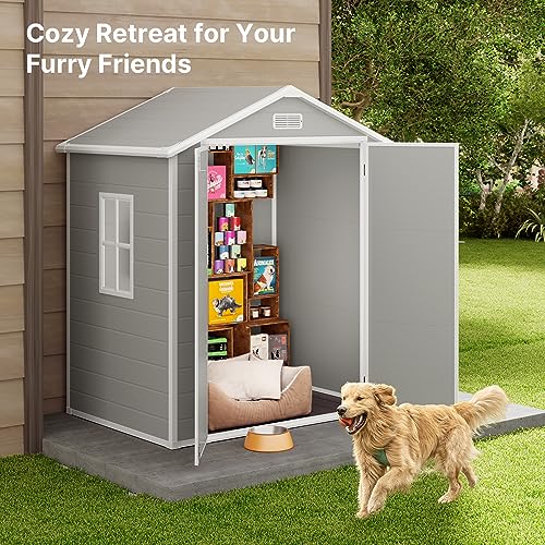 Gizoon 5x3 FT Resin Outdoor Storage Shed with Floor, Waterproof Lockable Storage Shed with Window, Plastic Outside Tool Storage Shed for Garden, Backyard, Patio, Lawn, Gray