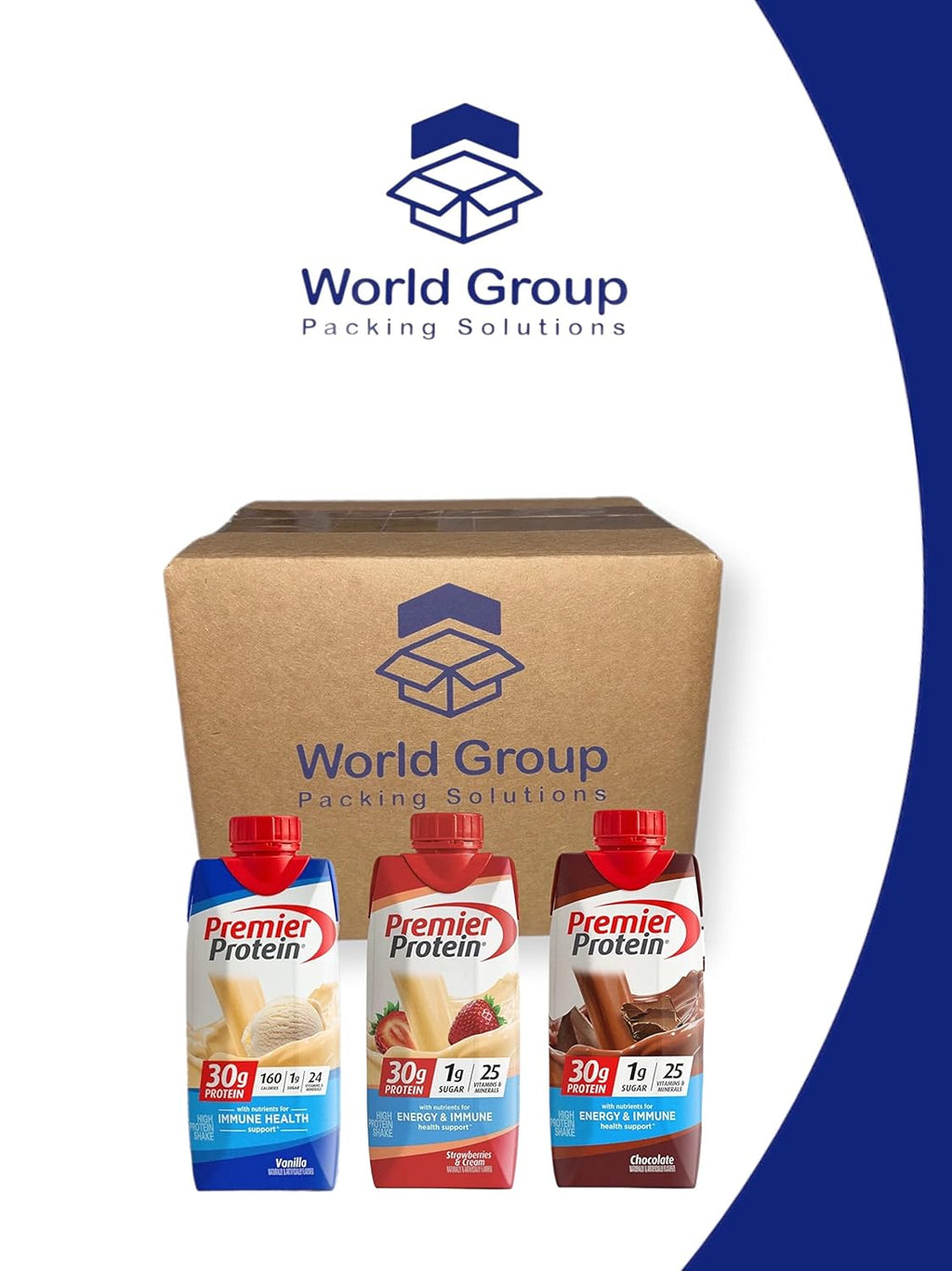 Premier Protein High Protein Shake, Strawberry Cream, Chocolate, and Vanilla Variety (11 Fl oz. 12pk) World Group Packing Solutions, Total:132.0 Fl Oz