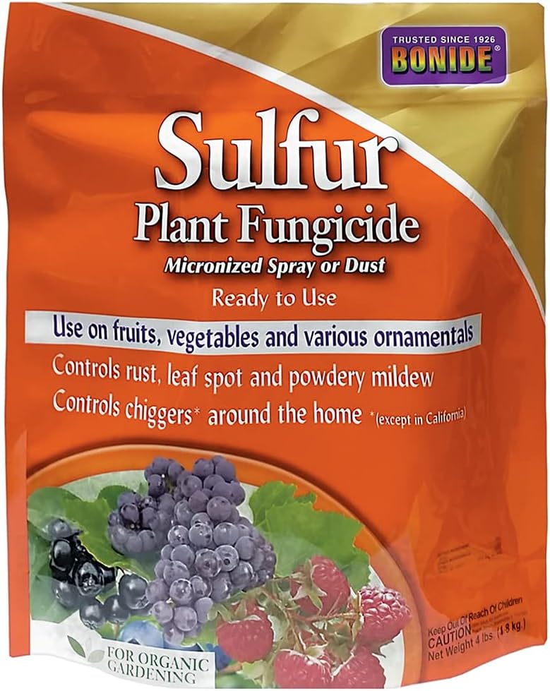Bonide Sulfur Plant Fungicide, 4 lb. Ready-to-Use Micronized Spray or Dust for Organic Gardening, Controls Common Diseases